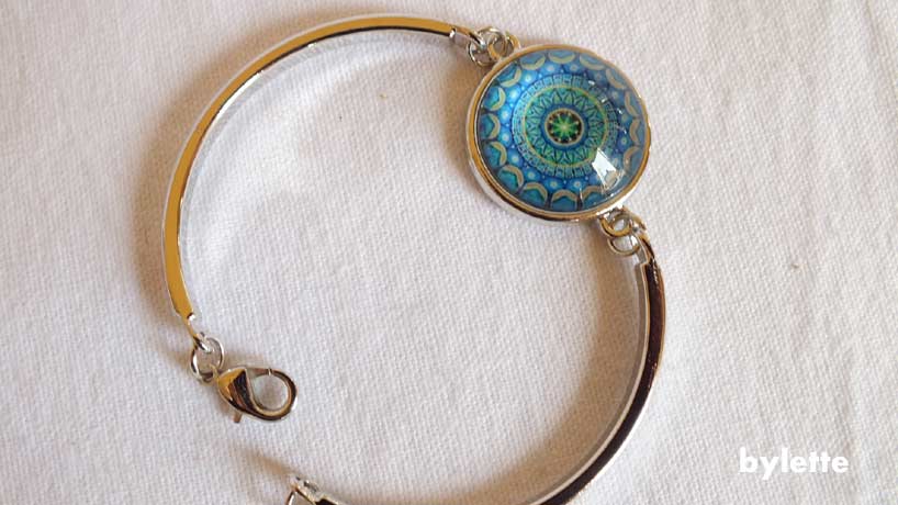 Bracelet anneau fantaisie mandala bleu